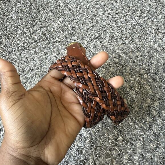 Coach 28" Glove Tanned Leather Belt British Tan Brass Buckle Weaved Excellent - Picture 4 of 7